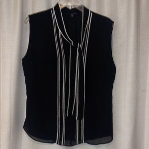 White House Black Market Black Blouse with White Accents